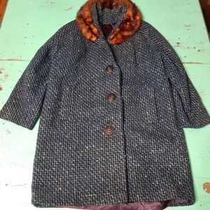 Vintage Union made fur collar Tweed coat